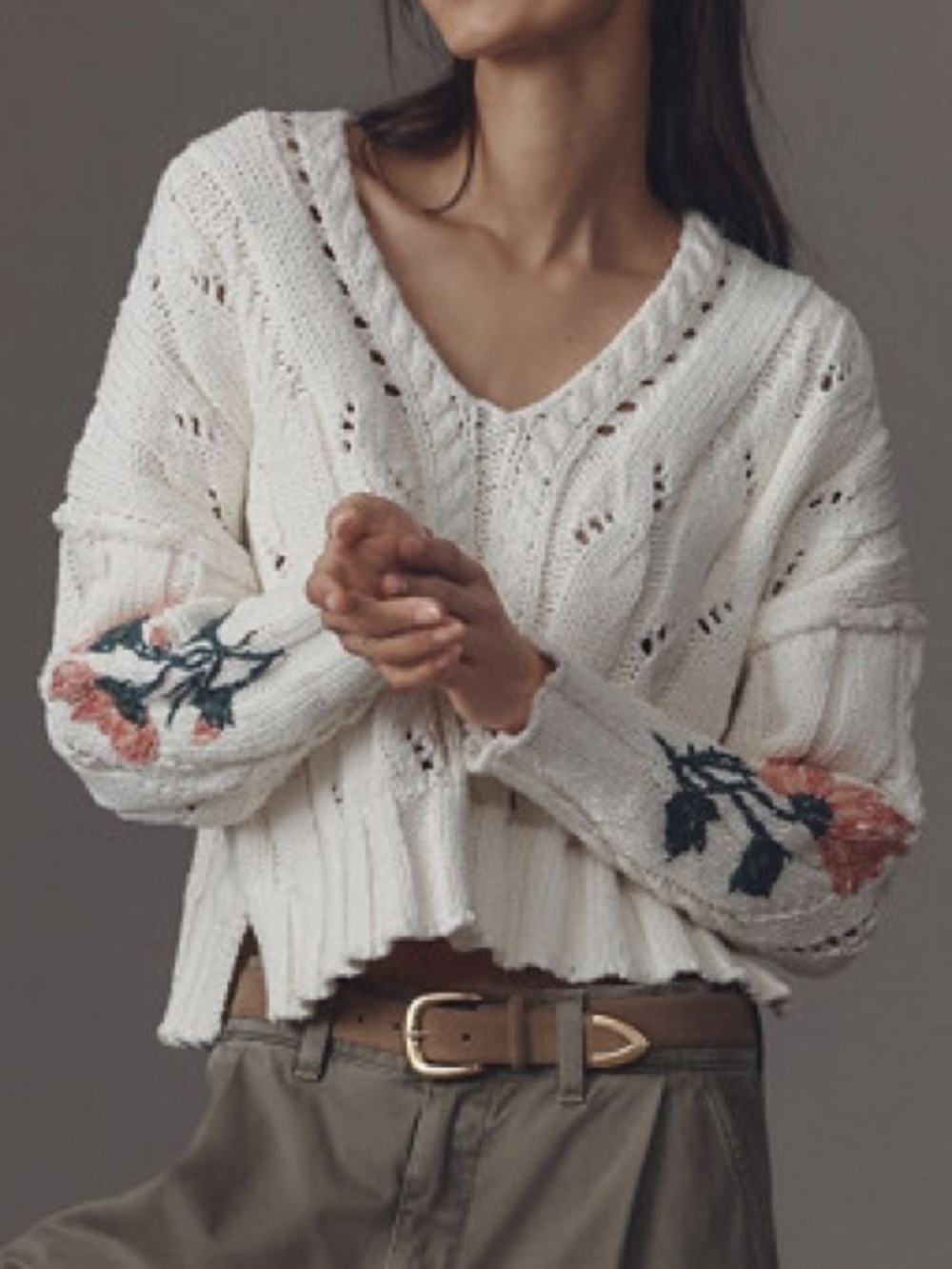Pilcro Oversized Embroidered Cable-Knit Sweater Size L - Picture 3 of 10